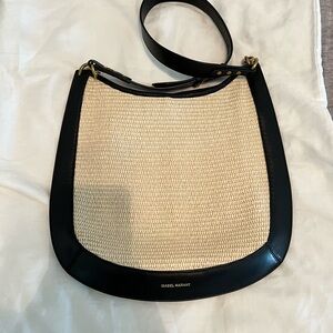 Isabel Marant Osakan Raffia and black leather crossbody bag